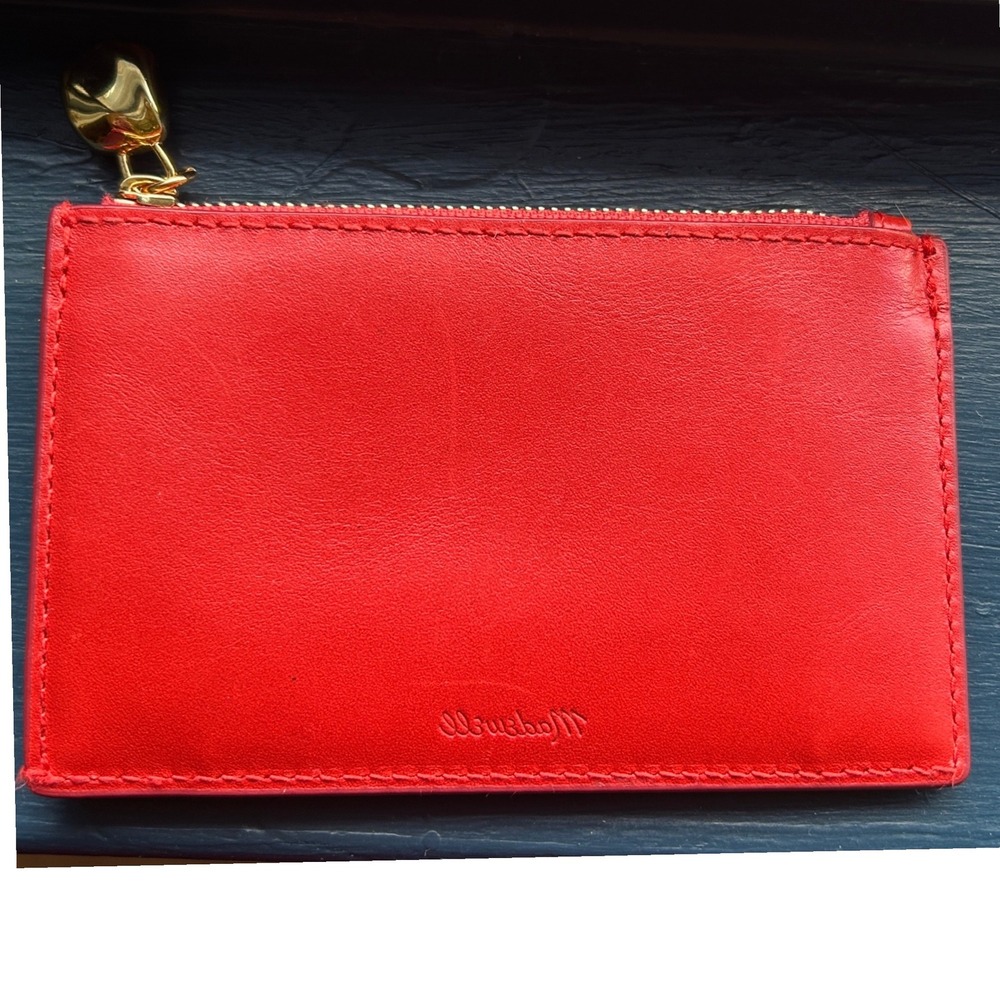 Madewell Leather Card Case OS Red Molten Orb Zipper Pull Slim Wallet